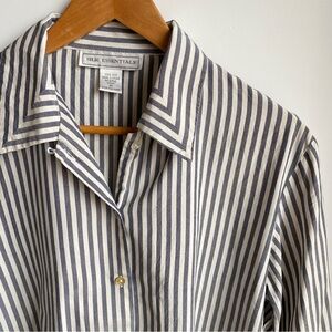 Silk Essentials 100% Silk Striped Button Down Long Sleeve Shirt M